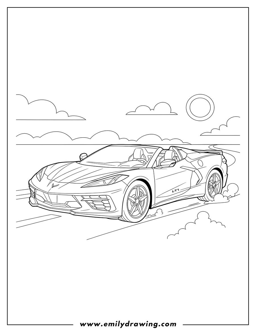 Free to print drawing of corvette Stingray Lt 1 convertible driving