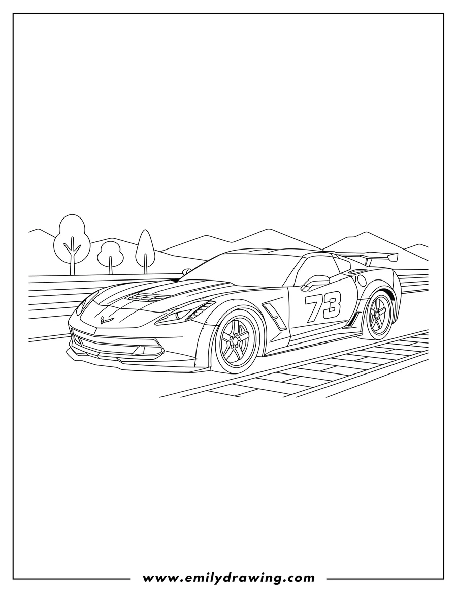 Simple sketch of corvette Stingray sports car, ready to race to color