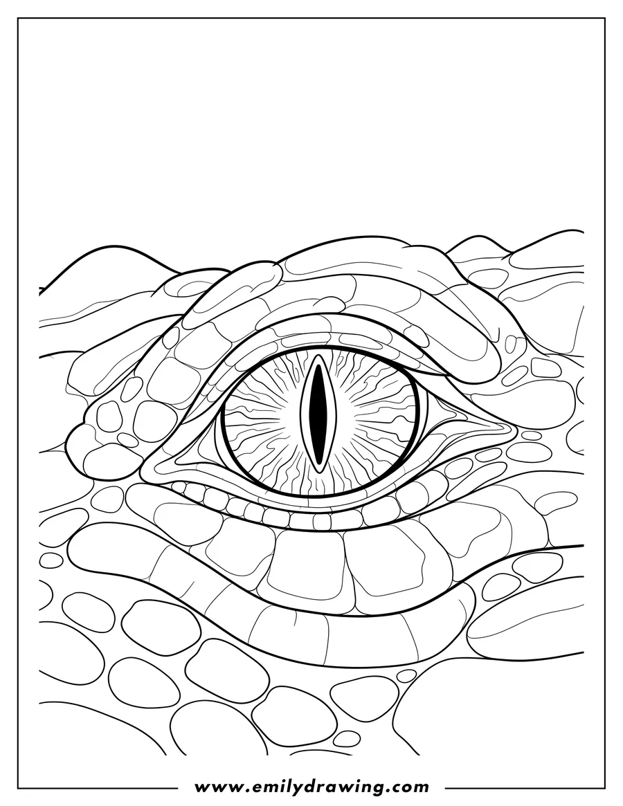 Free printable coloring sheet of crocodile Eye Scaled with vertical pupil and textured scales