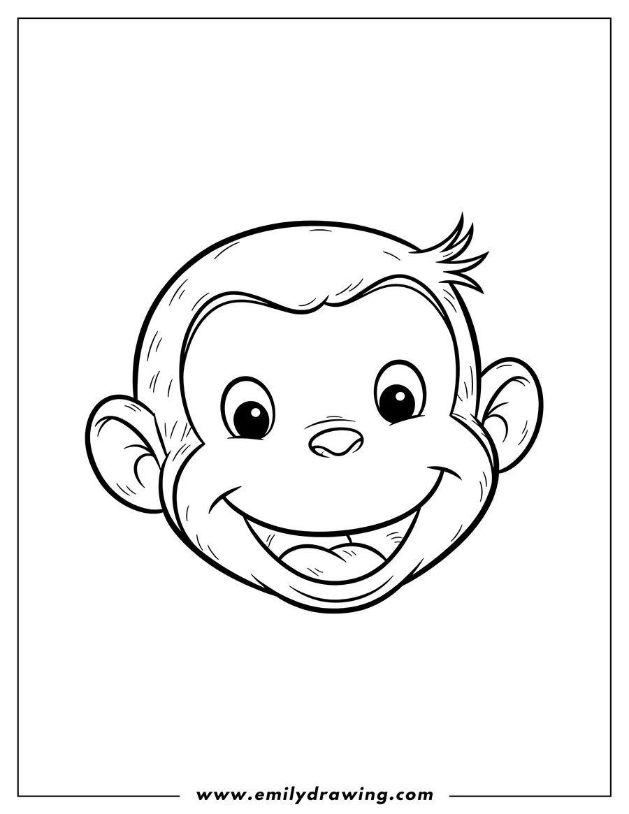 Coloring page for kids: curious George Face, smiling widely with an open mouth