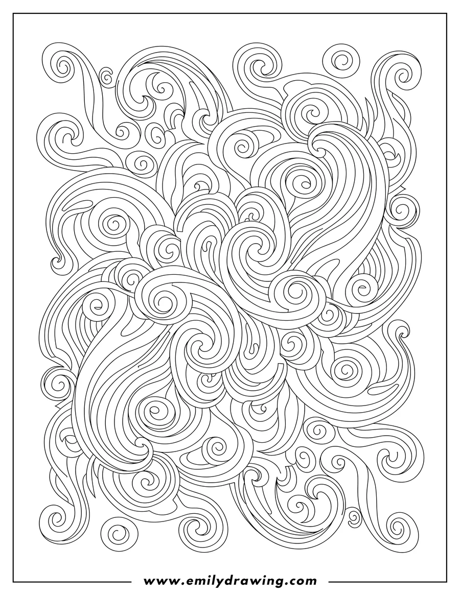 Full page coloring image of curved Patterns, interlocking wavy lines