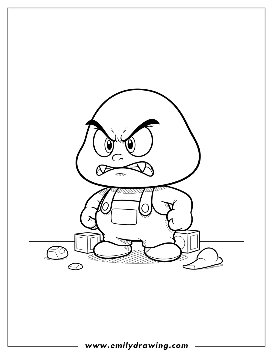 High quality printable goomba Preschooler with angry expression and fangs for coloring