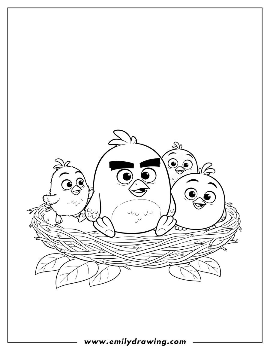 Full page coloring image of angry Birds Movies: cute baby birds
