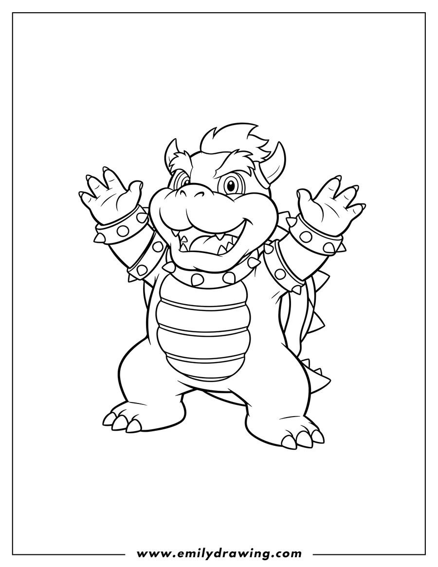 Free to print drawing of cute Baby Bowser, smiling with arms raised
