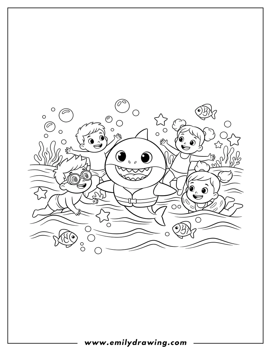 High quality printable baby Shark for coloring