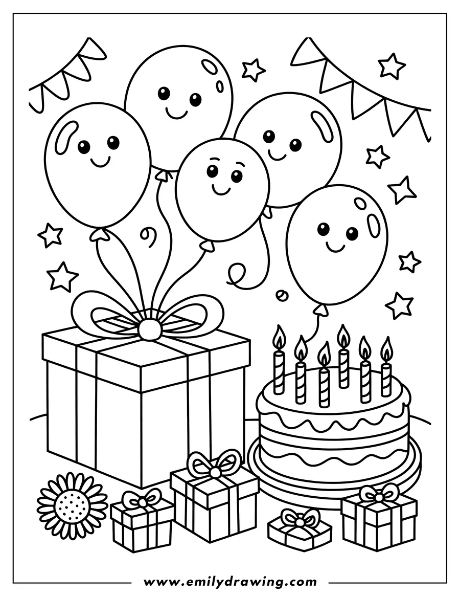 Clean line drawing: balloons