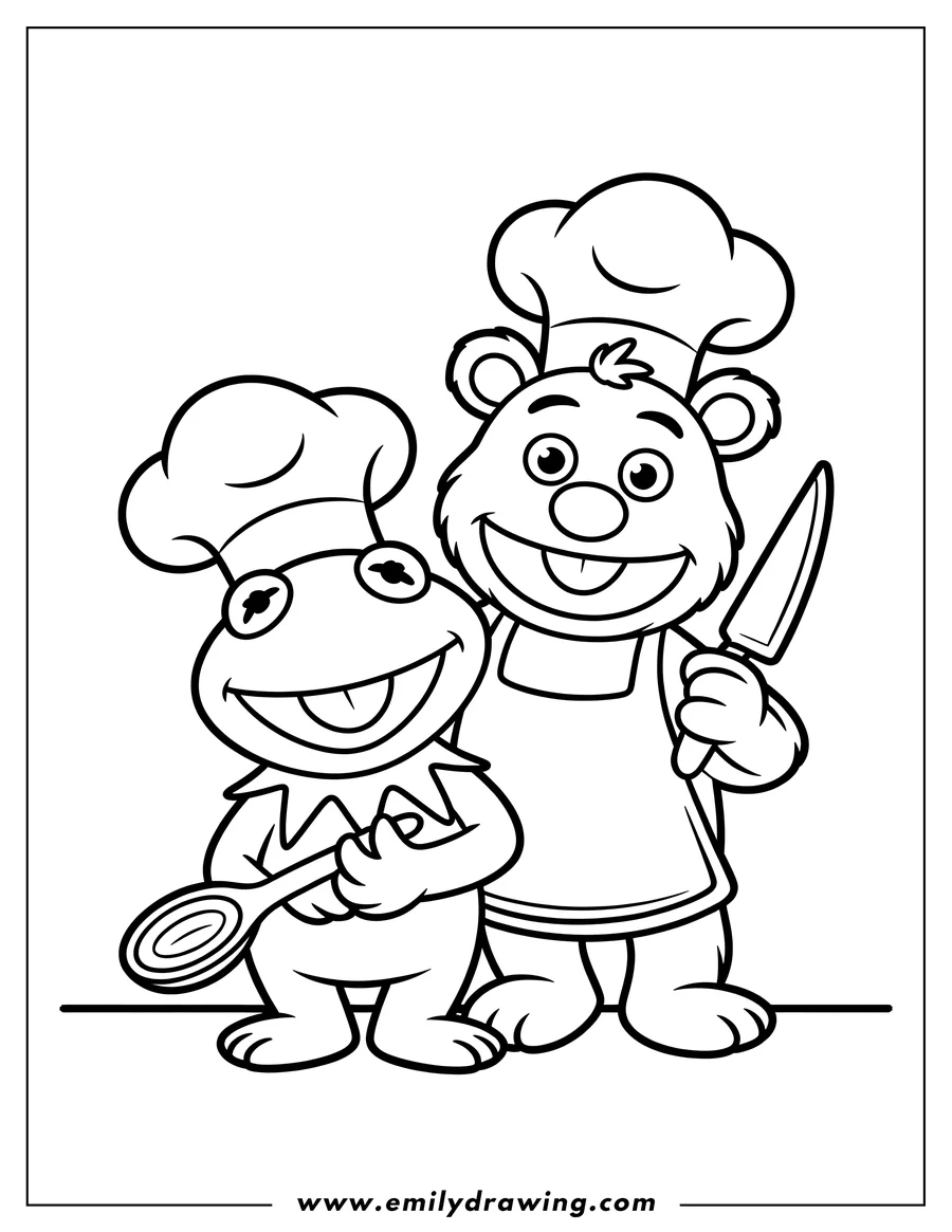 Coloring sheet featuring bear Chef