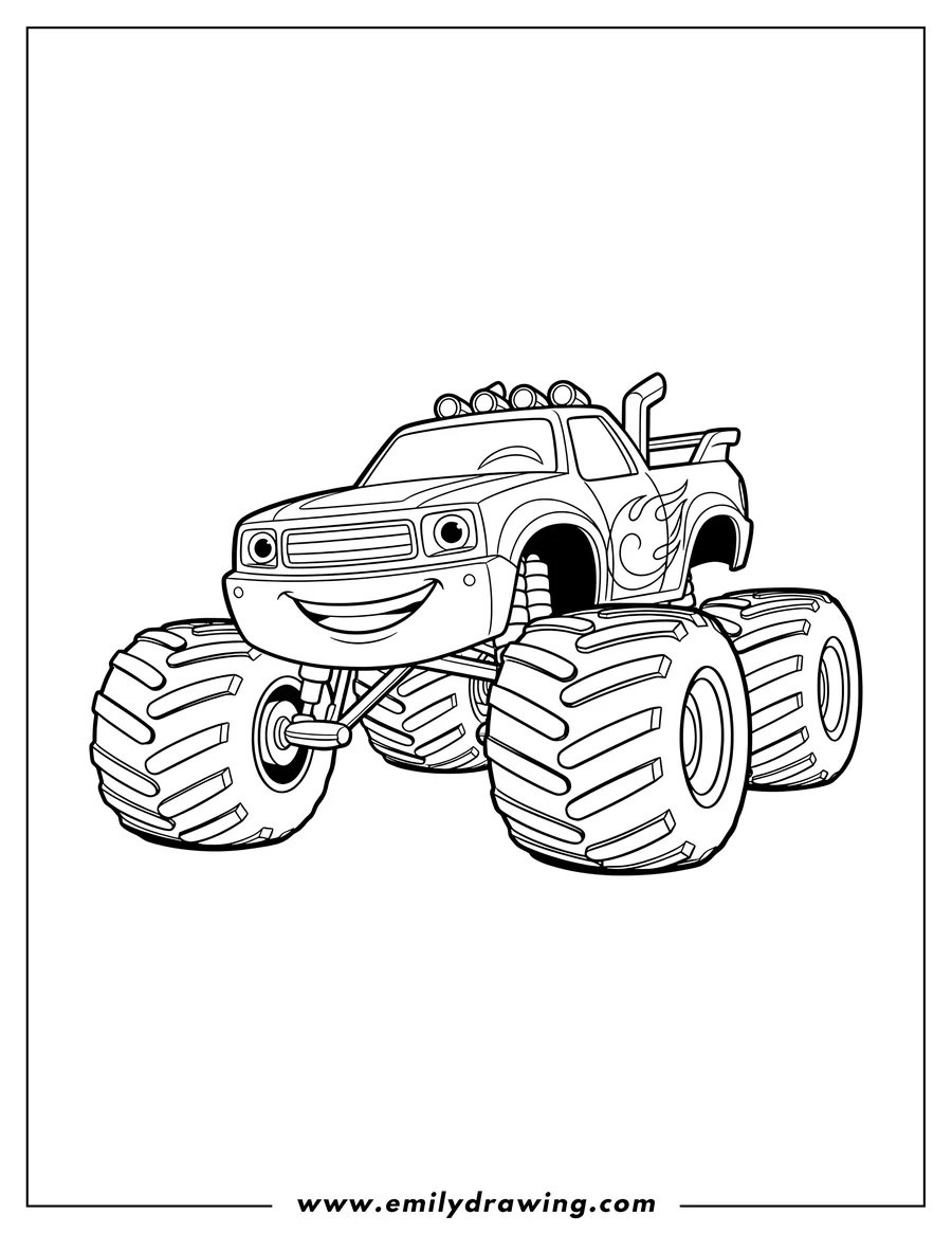 PDF style coloring page: blaze the monster truck smiling