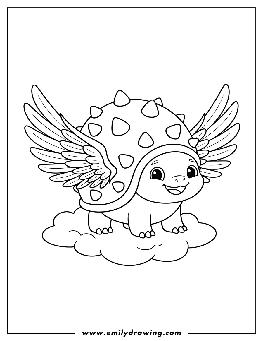 Coloring page for kids: blue Spiney Shell with wings