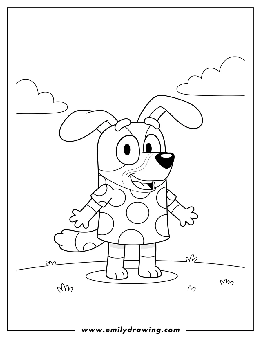 Coloring page of bluey from the TV show standing