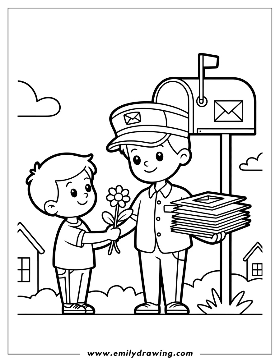 Outline drawing of boy