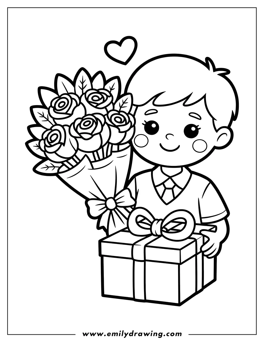 Full page coloring image of boy