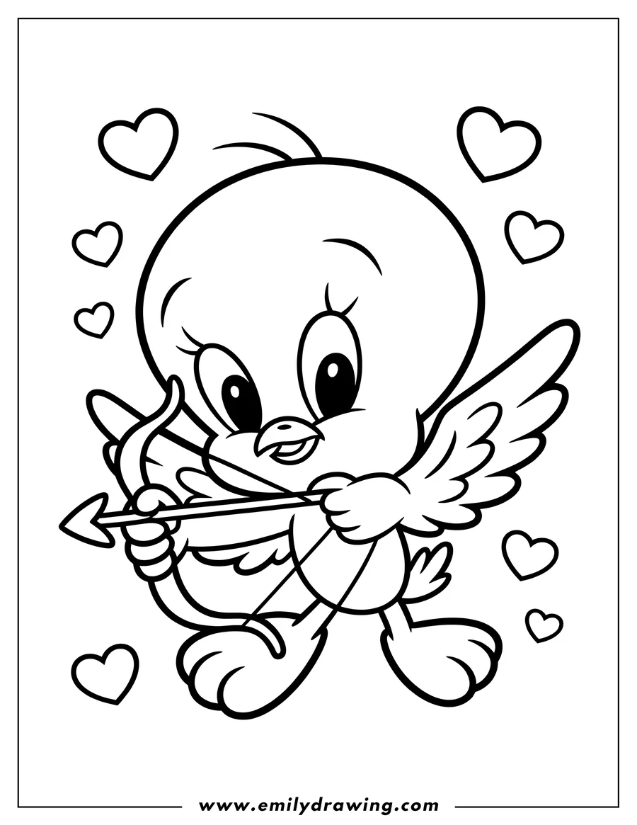 Clean line drawing: cartoon Bird