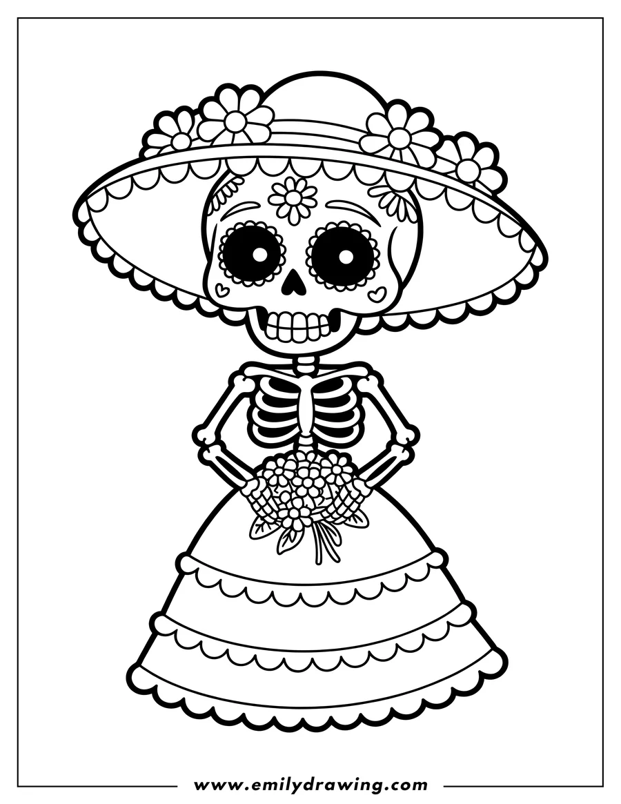 High quality printable catrina Skeleton for coloring