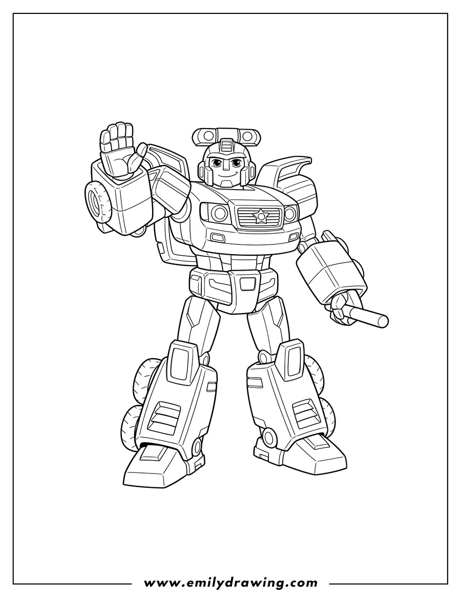 High quality printable chase Police Rescue Bot with roof lights and hood scoops for coloring