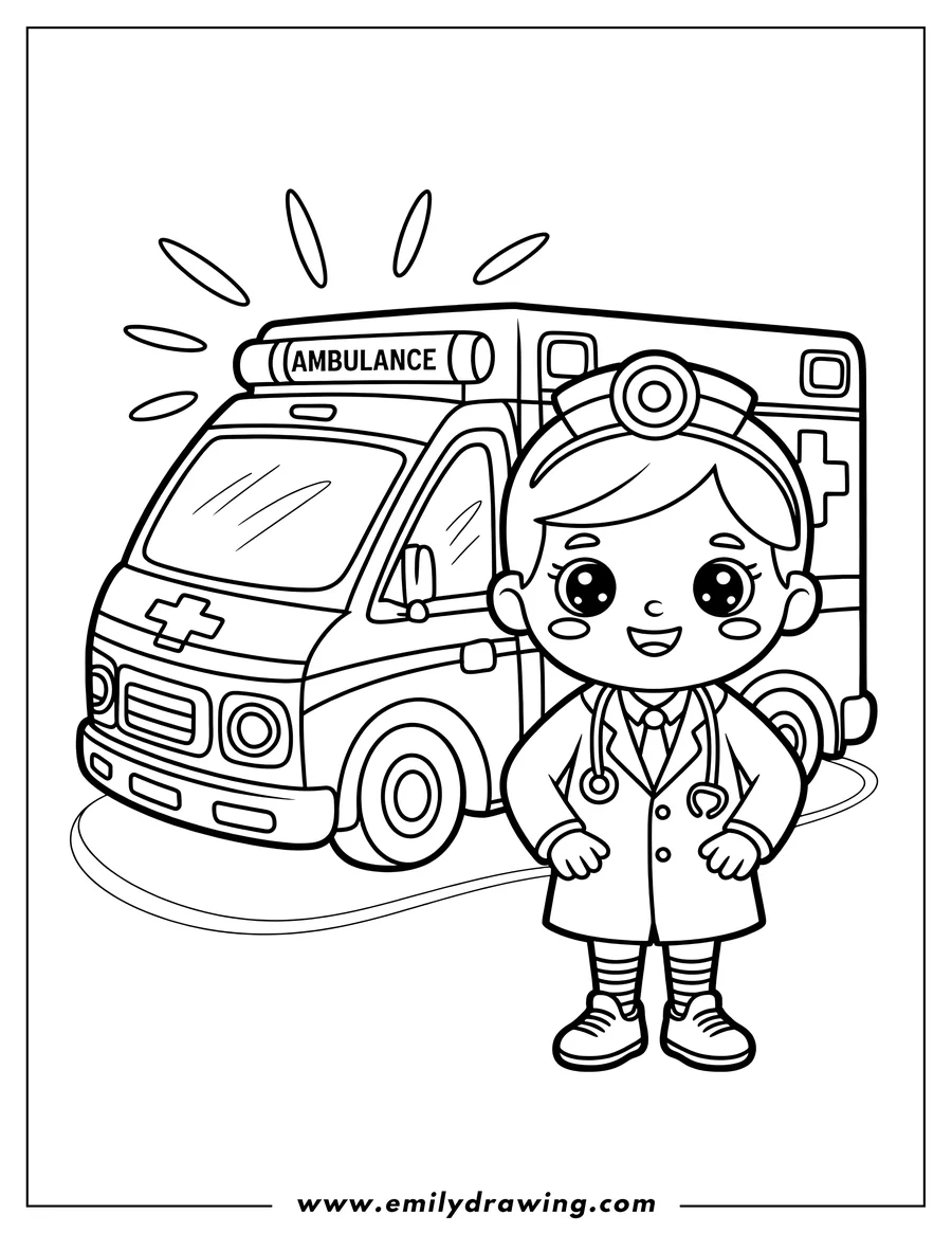Simple sketch of child Doctor to color