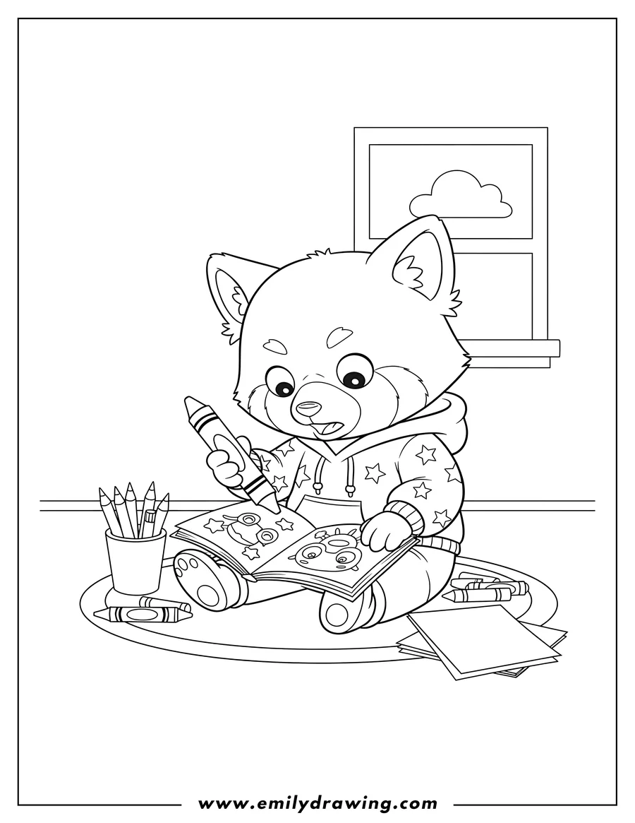 Linear illustration of animal Jam Red Panda sitting to color