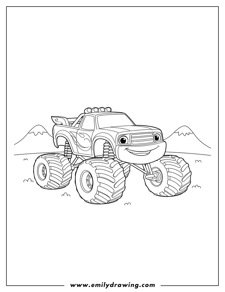 High quality printable blaze Monster Truck From Movie Scaled, smiling for coloring