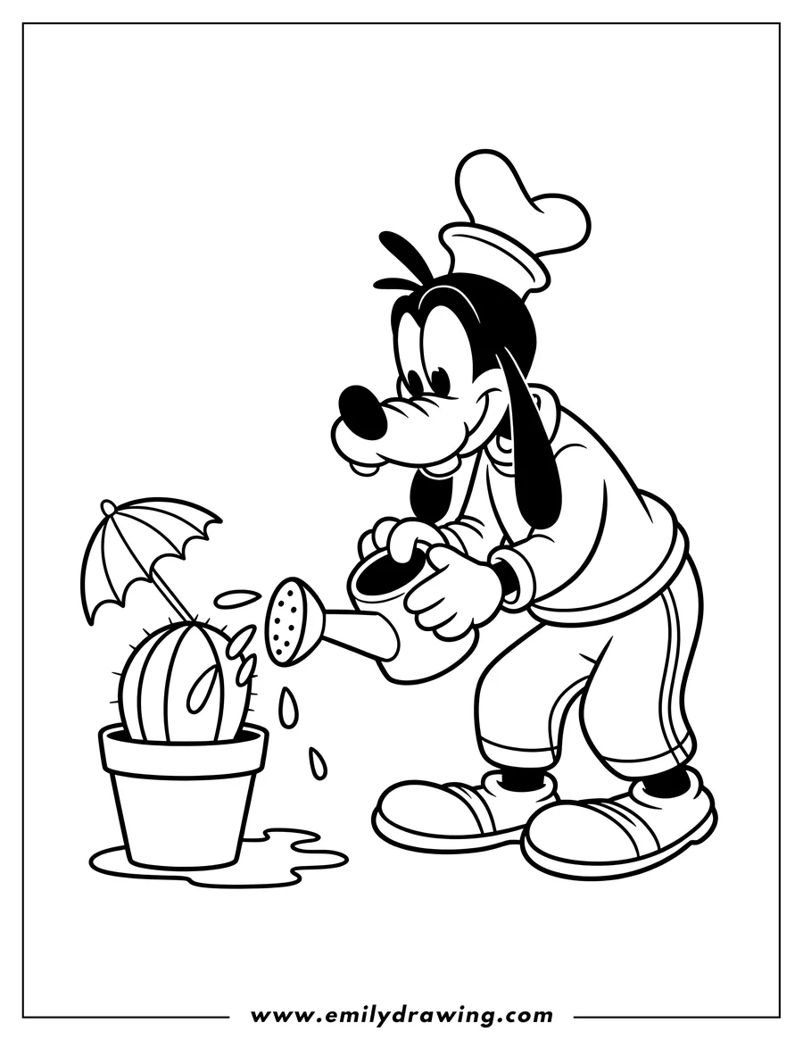 Full page coloring image of goofy