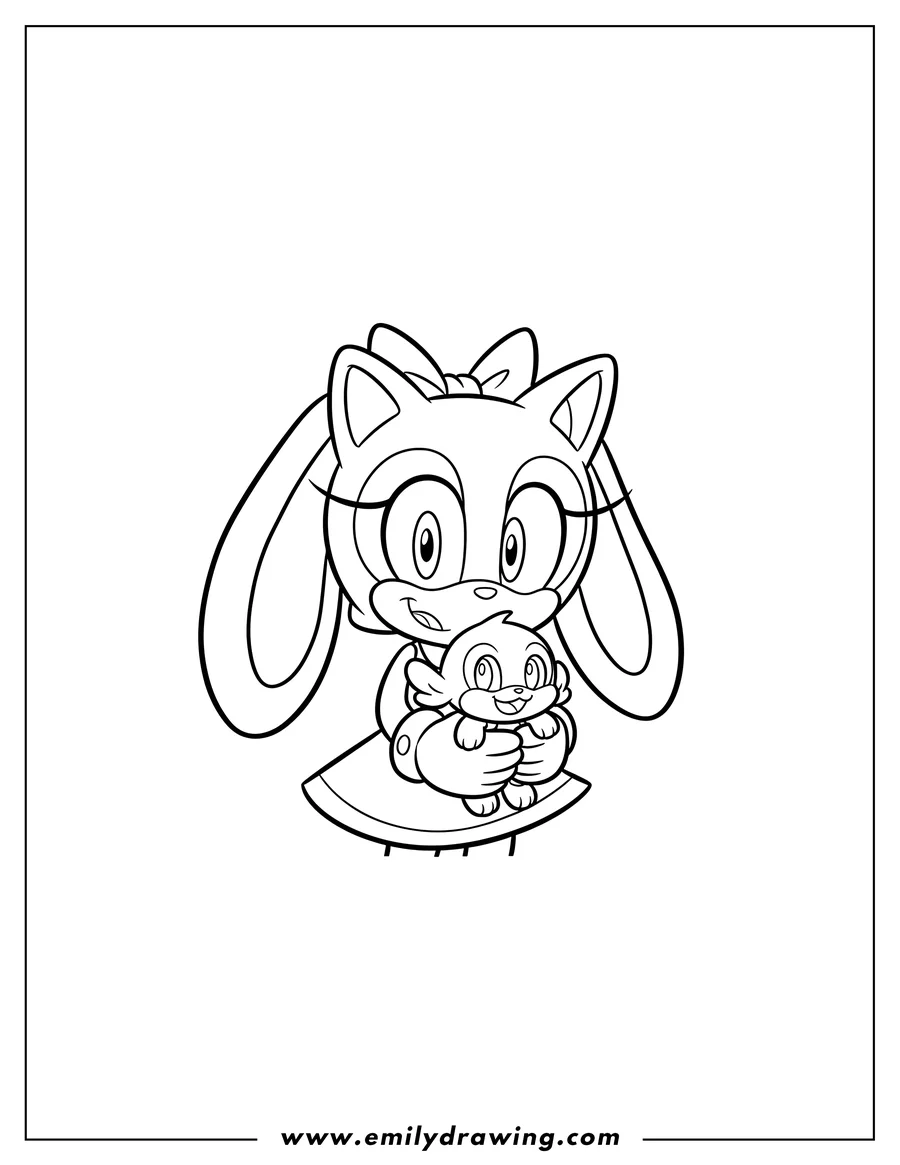 High quality printable cream the Rabbit smiling and holding Cheese the Chao for coloring