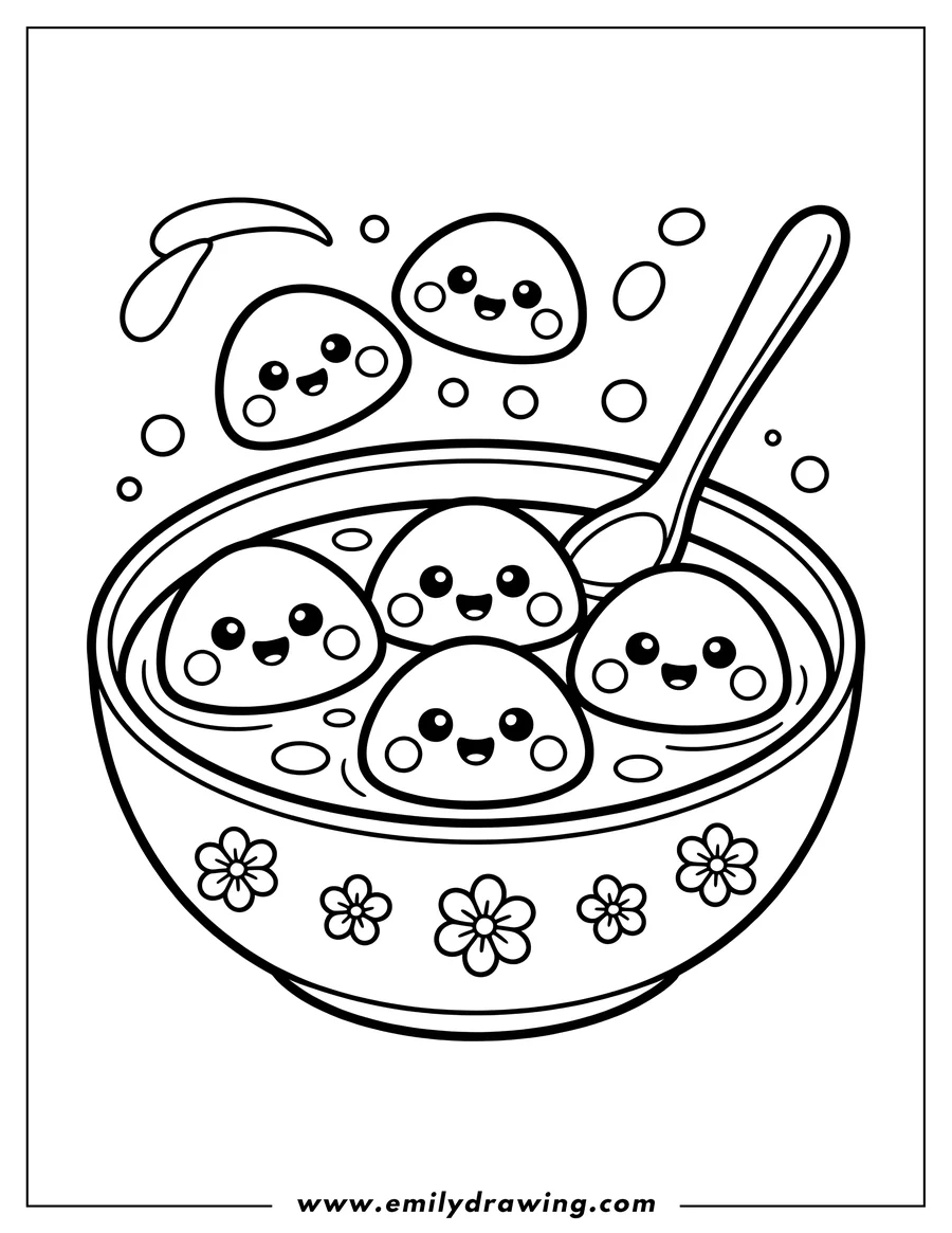 Full page coloring image of dumplings