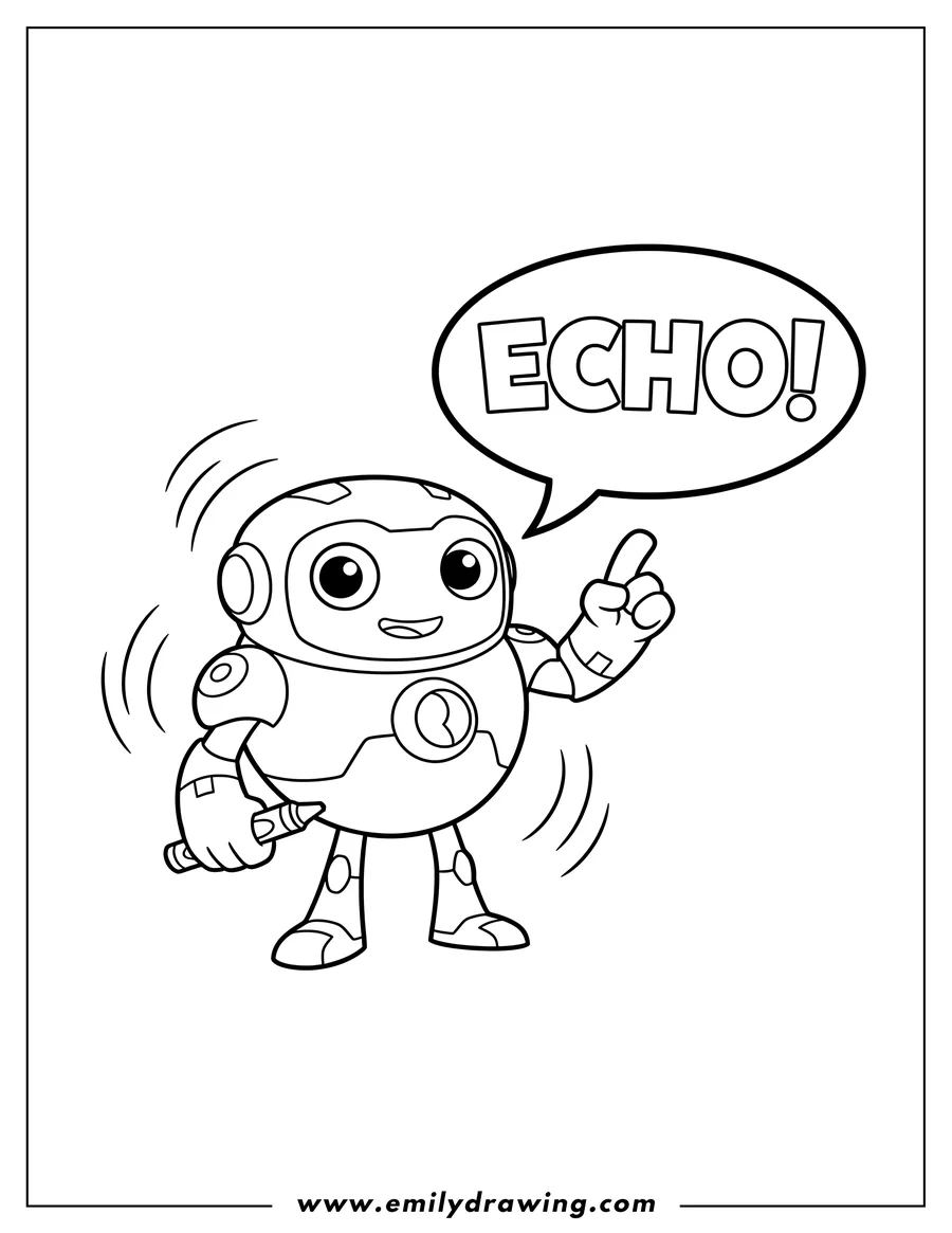 Outline drawing of cute Echo Echo standing coloring page