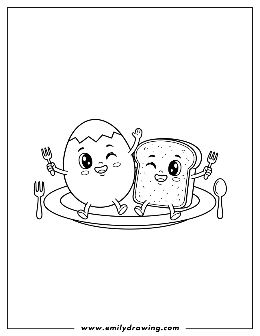 High quality printable egg and Toast on a Plate Breakfast Food for coloring