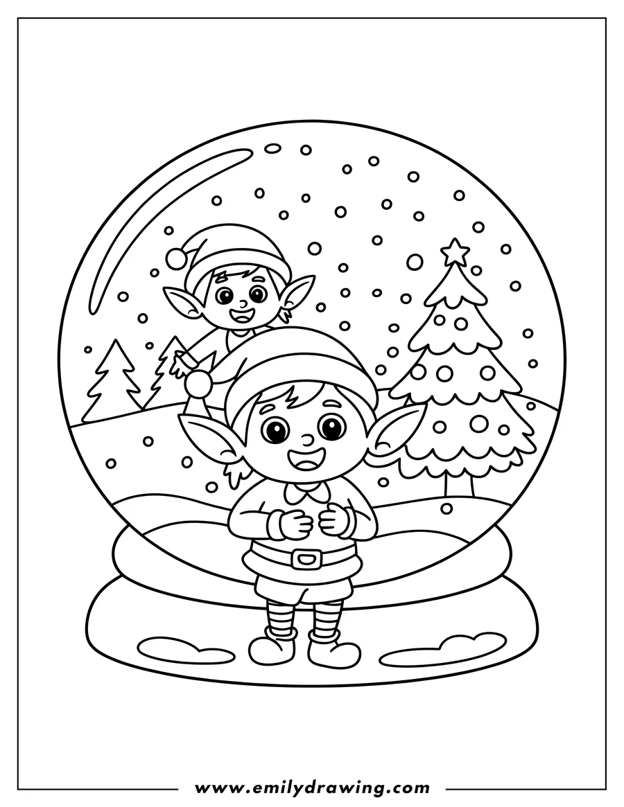 Black and white line art of elf