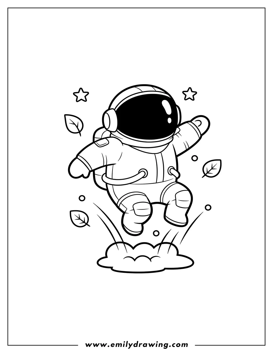 Coloring page of fall Guys Video Game astronaut jumping
