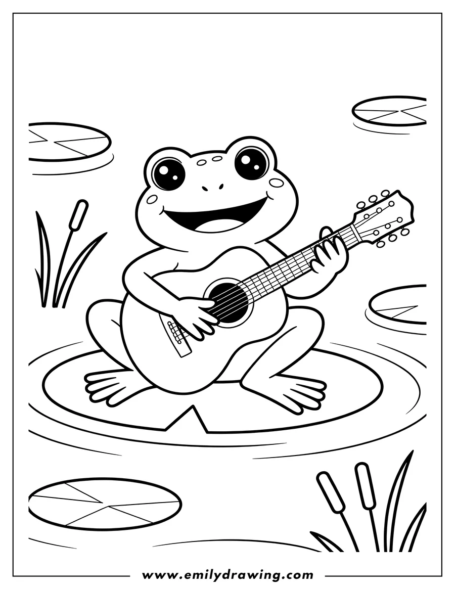 Full page coloring image of frog