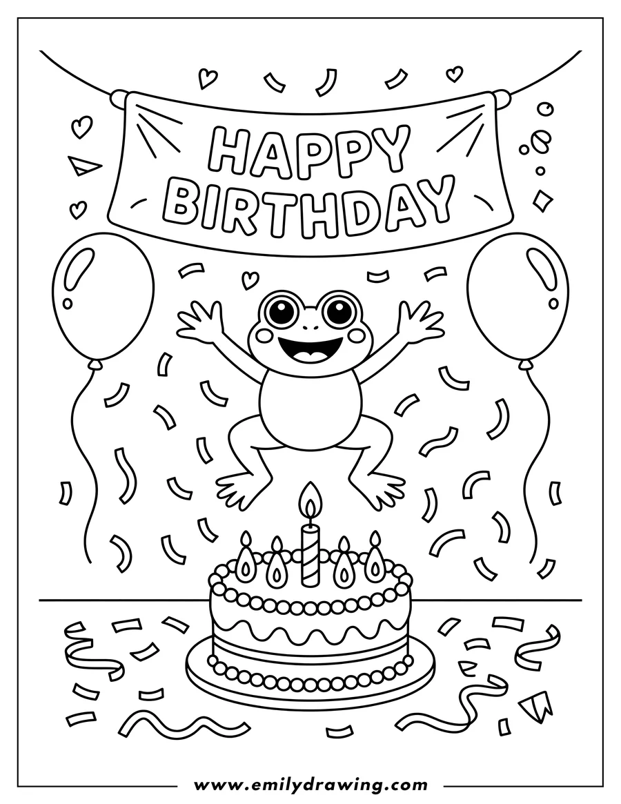 Full page coloring image of frog