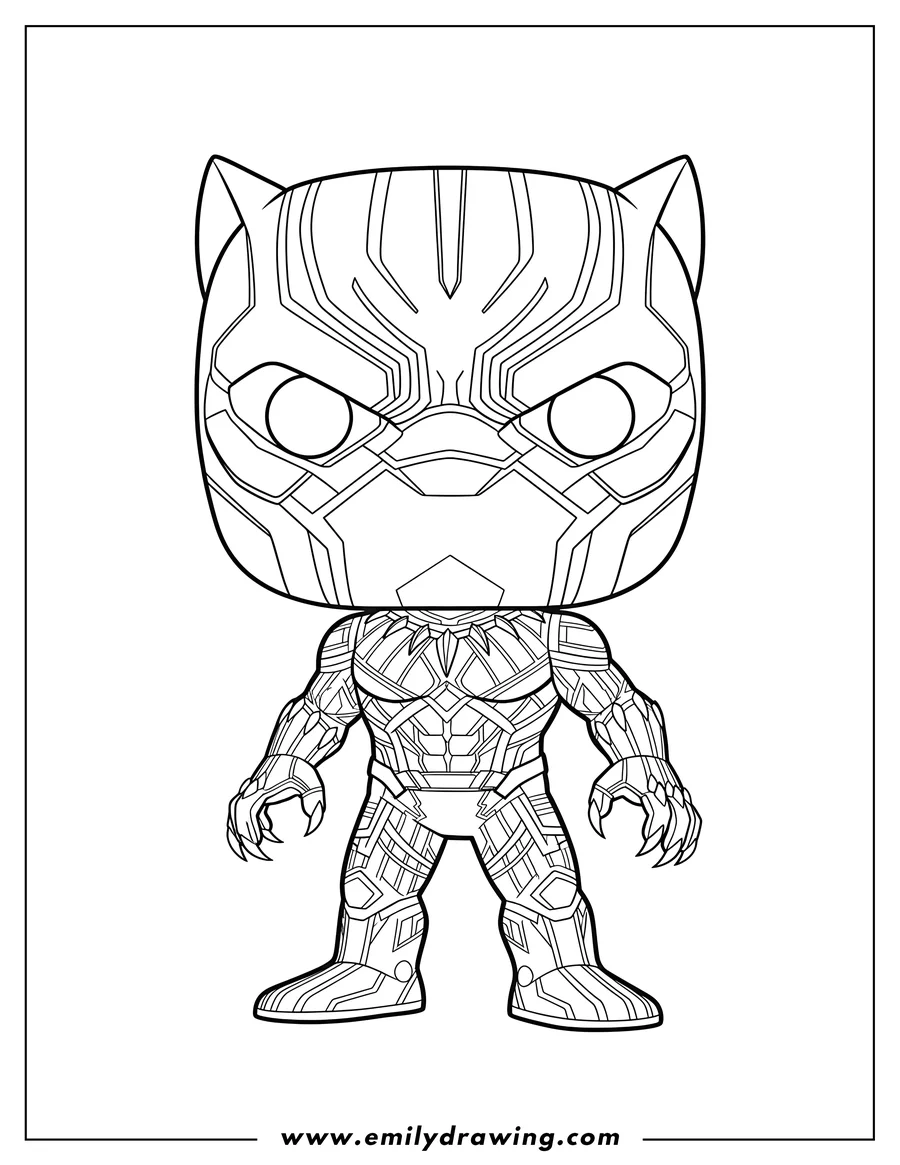 Outline drawing of funko Pop Black Panther Scaled standing with open hands and claws