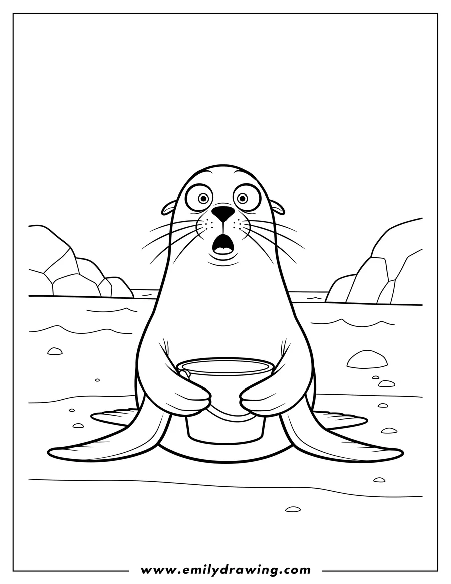 High quality printable finding Dory Gerald with wide eyes holding a bucket for coloring