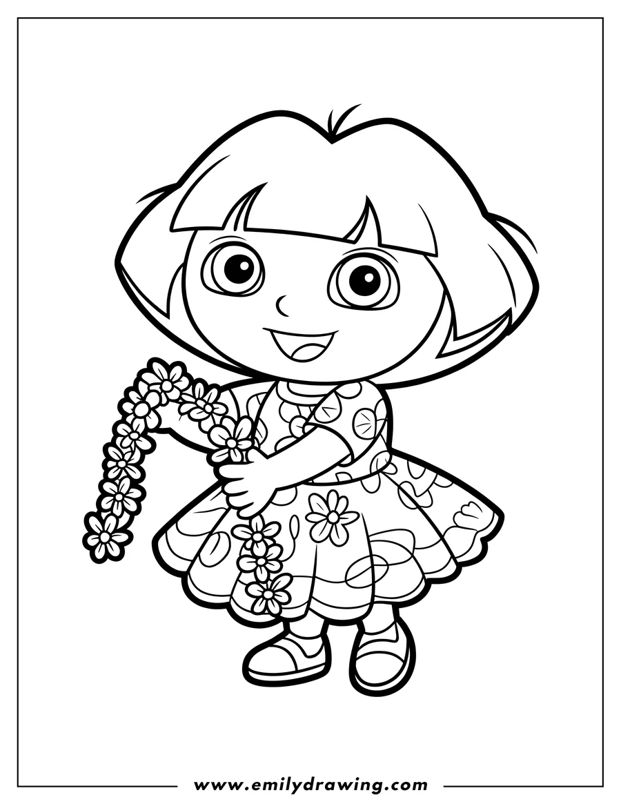 Full page coloring image of girl