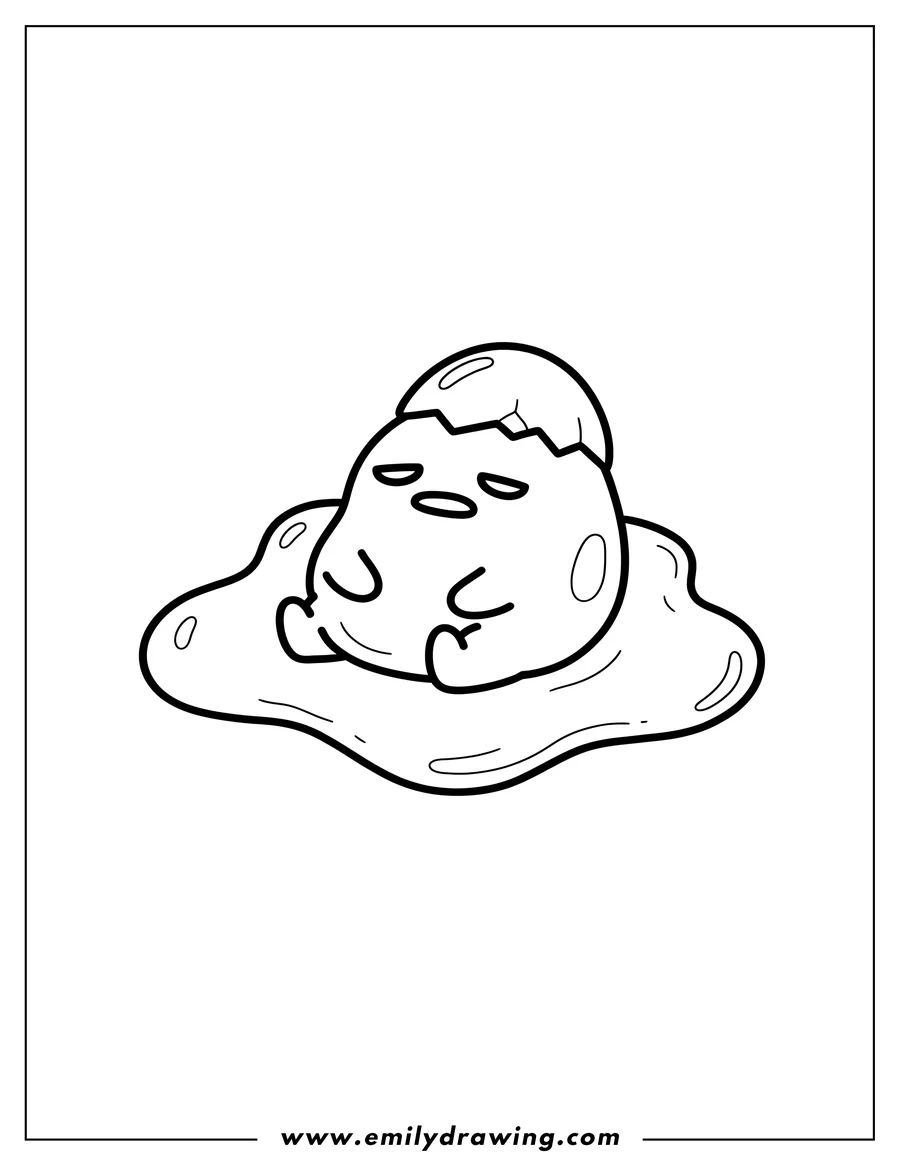 Vector style outline of cute Gudetama Sitting Middle Egg White with a sleepy expression and a small shell on its head