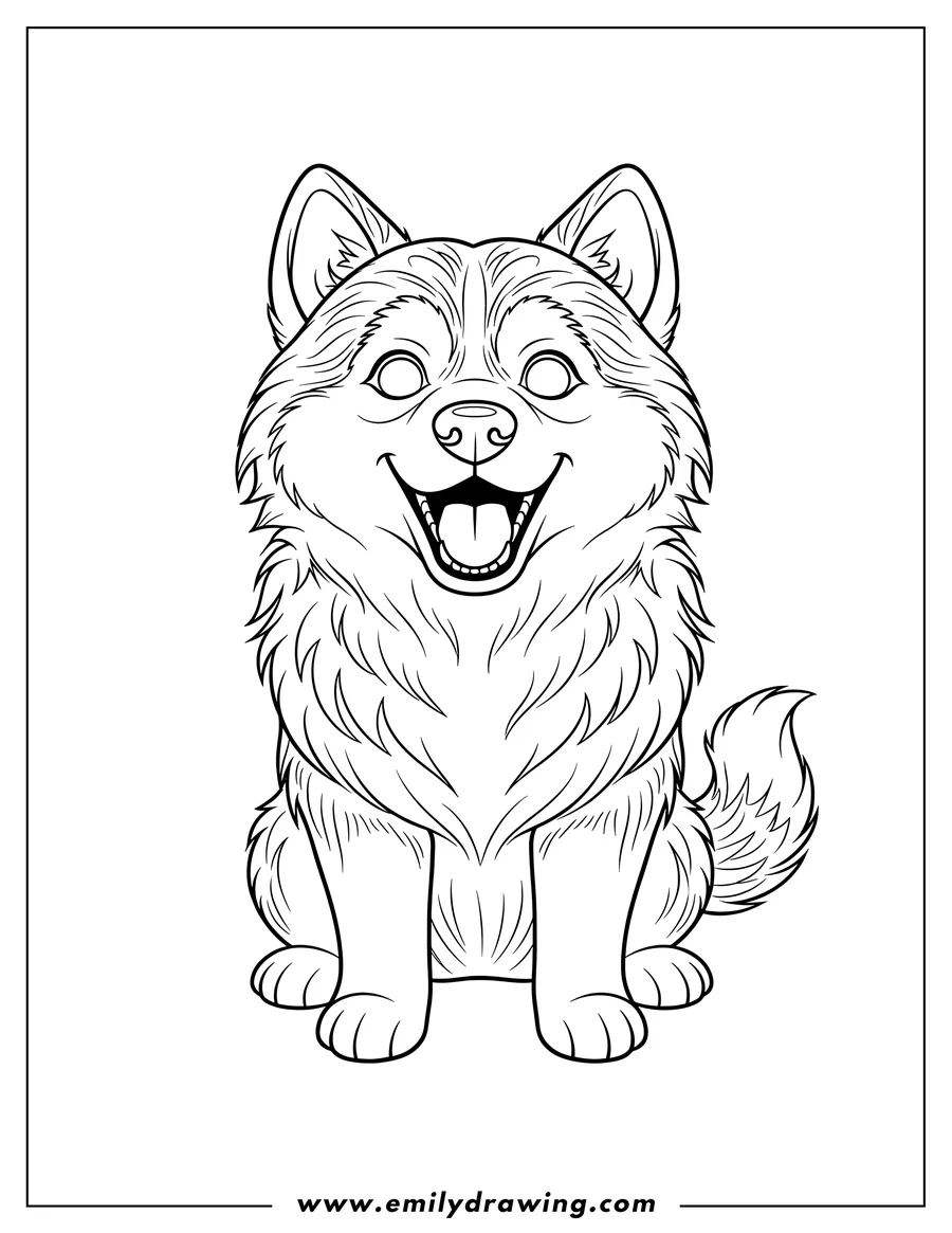 Downloadable coloring page of cute Husky facing forward with an open mouth To Color