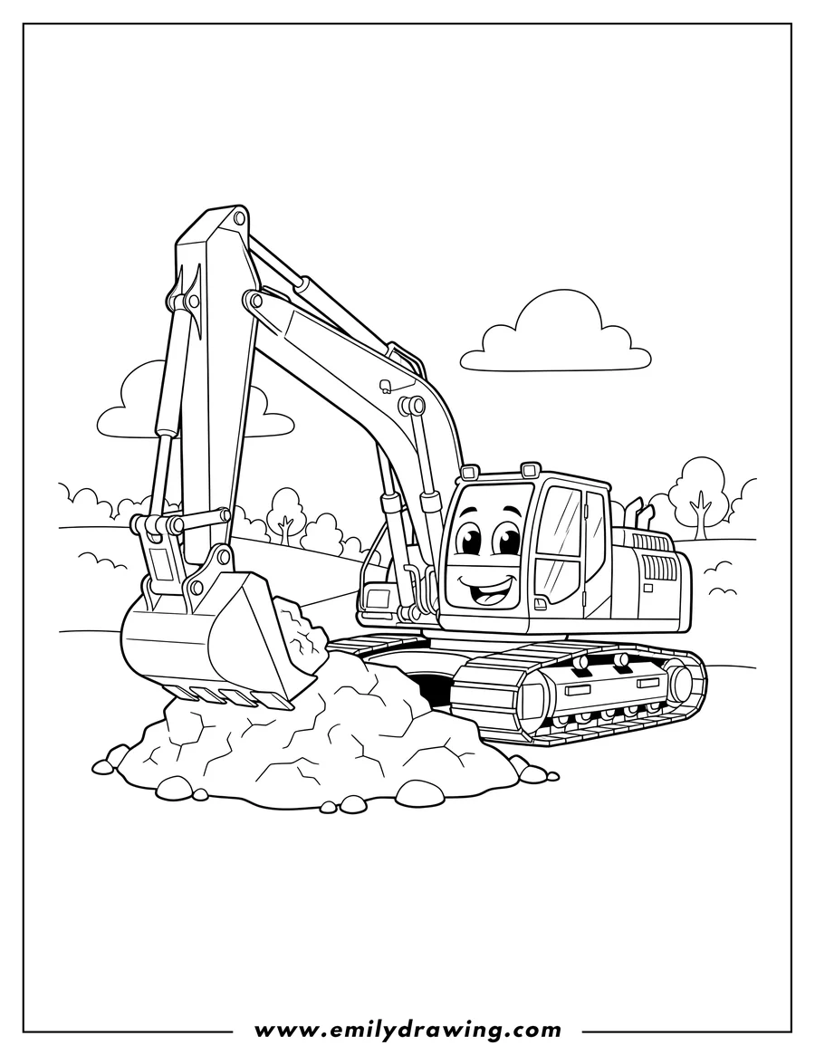 Simple sketch of john Deere Excavator digging to color