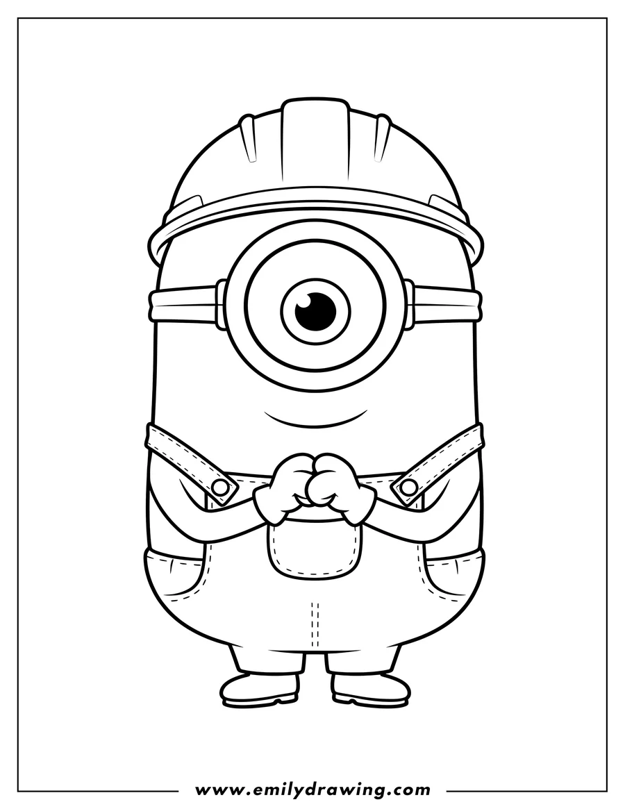 Free printable coloring sheet of cute Kawaii Themed One-Eyed Minion To Color, with hands clasped