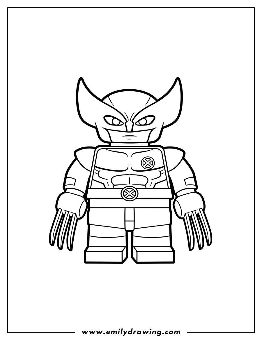 Free to print drawing of X Men Lego Wolverine with claws out Preschoolers V2
