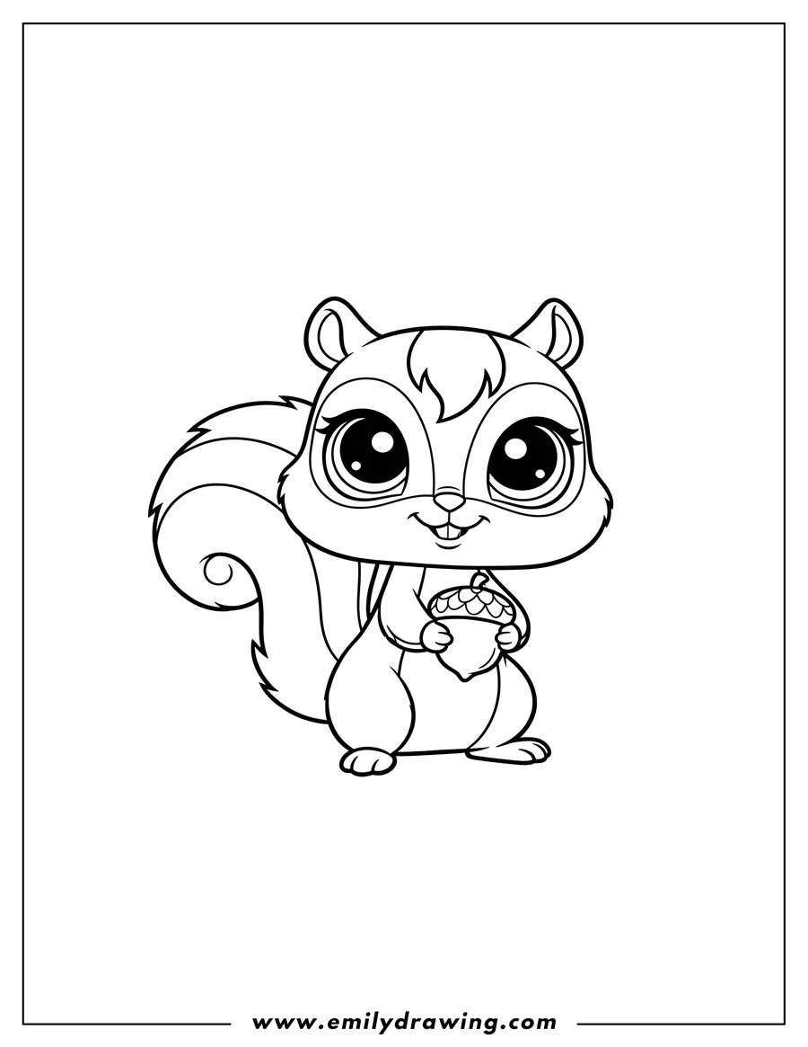 Coloring page of littlest Pet Shop Shivers, a cute squirrel standing with big eyes and a smile