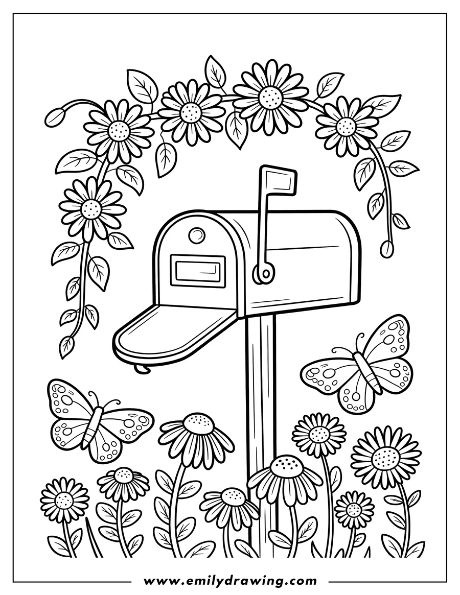Printable coloring page of mailbox