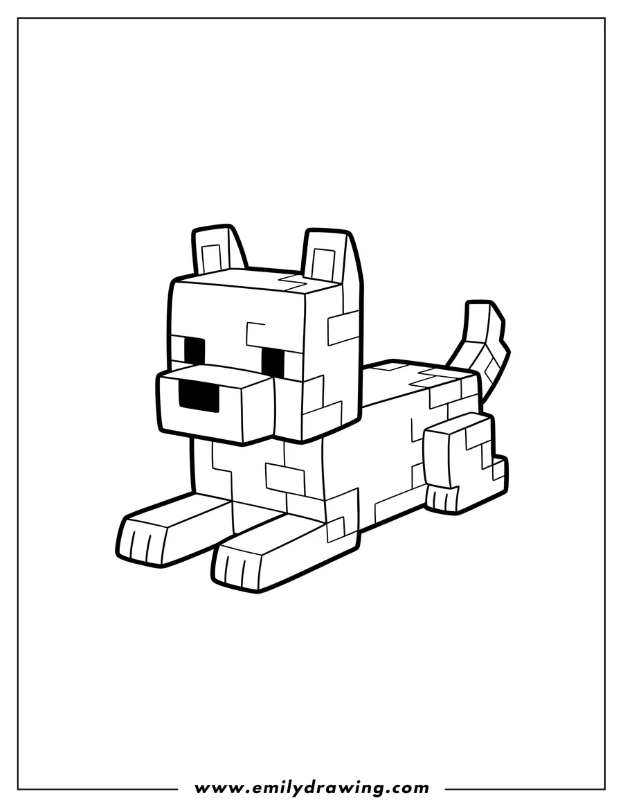 Free printable coloring sheet of cute Minecraft Dog Scaled, lying down with its head up