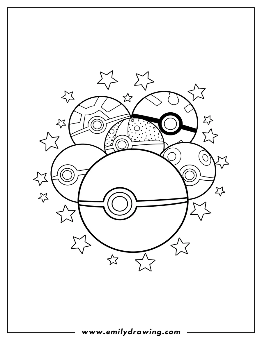 Linear illustration of overlapping Poke Ball Varieties surrounded by scattered stars