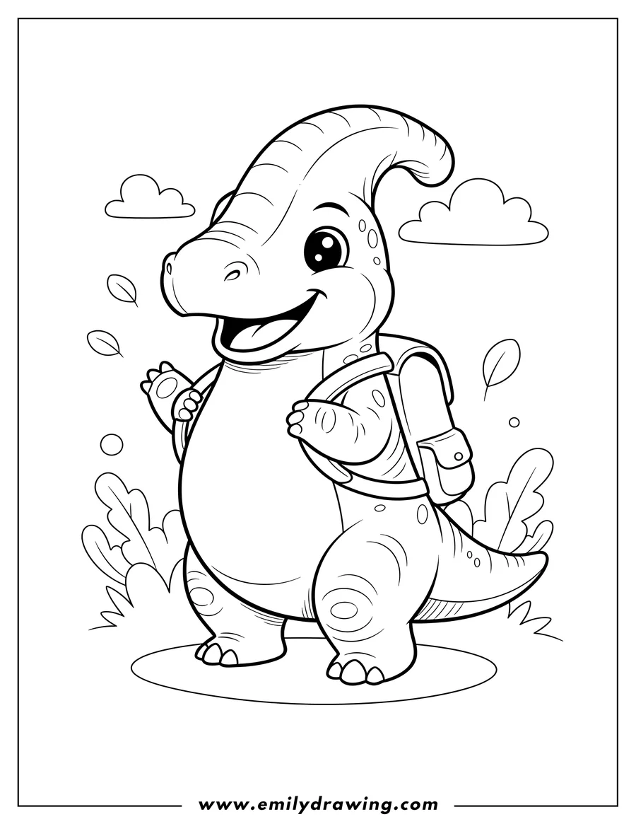 Free to print drawing of cute Parasaurolophus standing and smiling