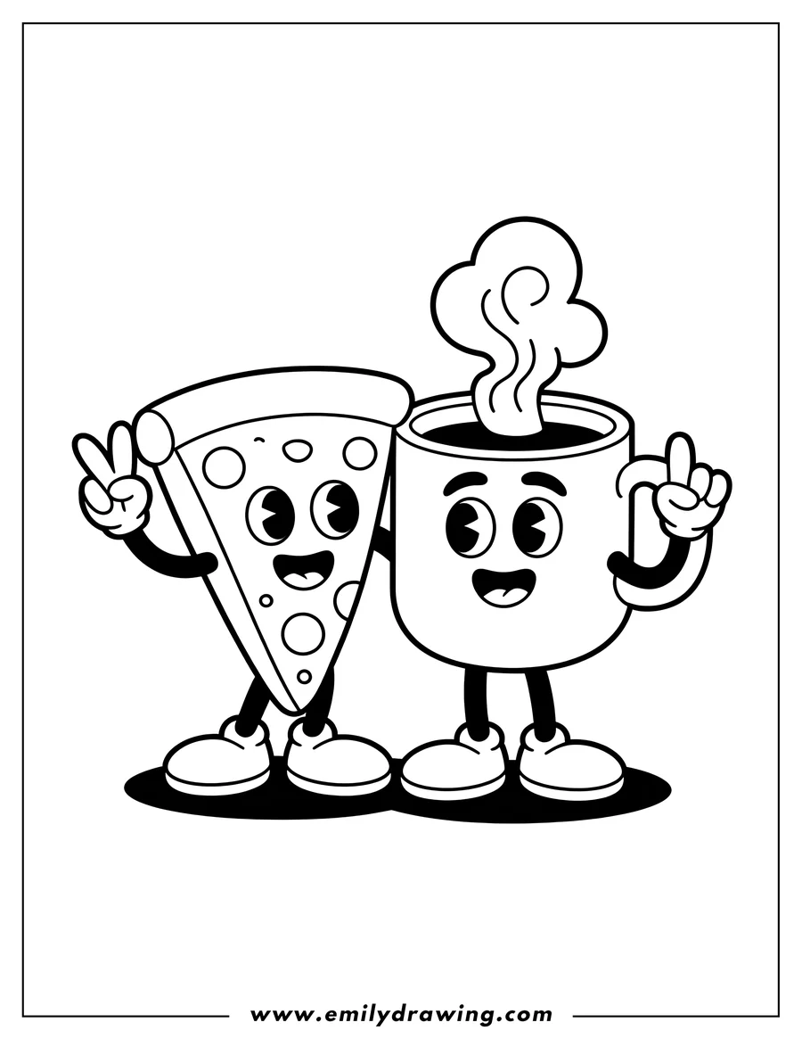 Linear illustration of pizza Slice Character