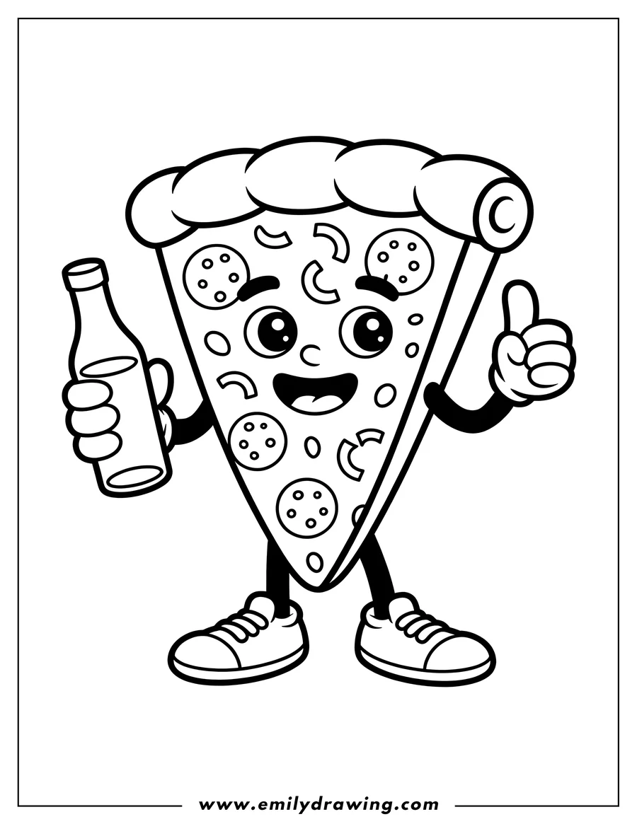 Clean line drawing: pizza Slice Character