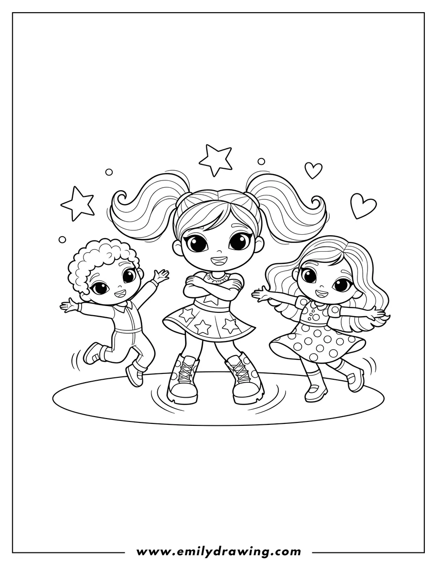 High quality printable polly Pocket Dancing With Friends, Polly with crossed arms and boots for coloring
