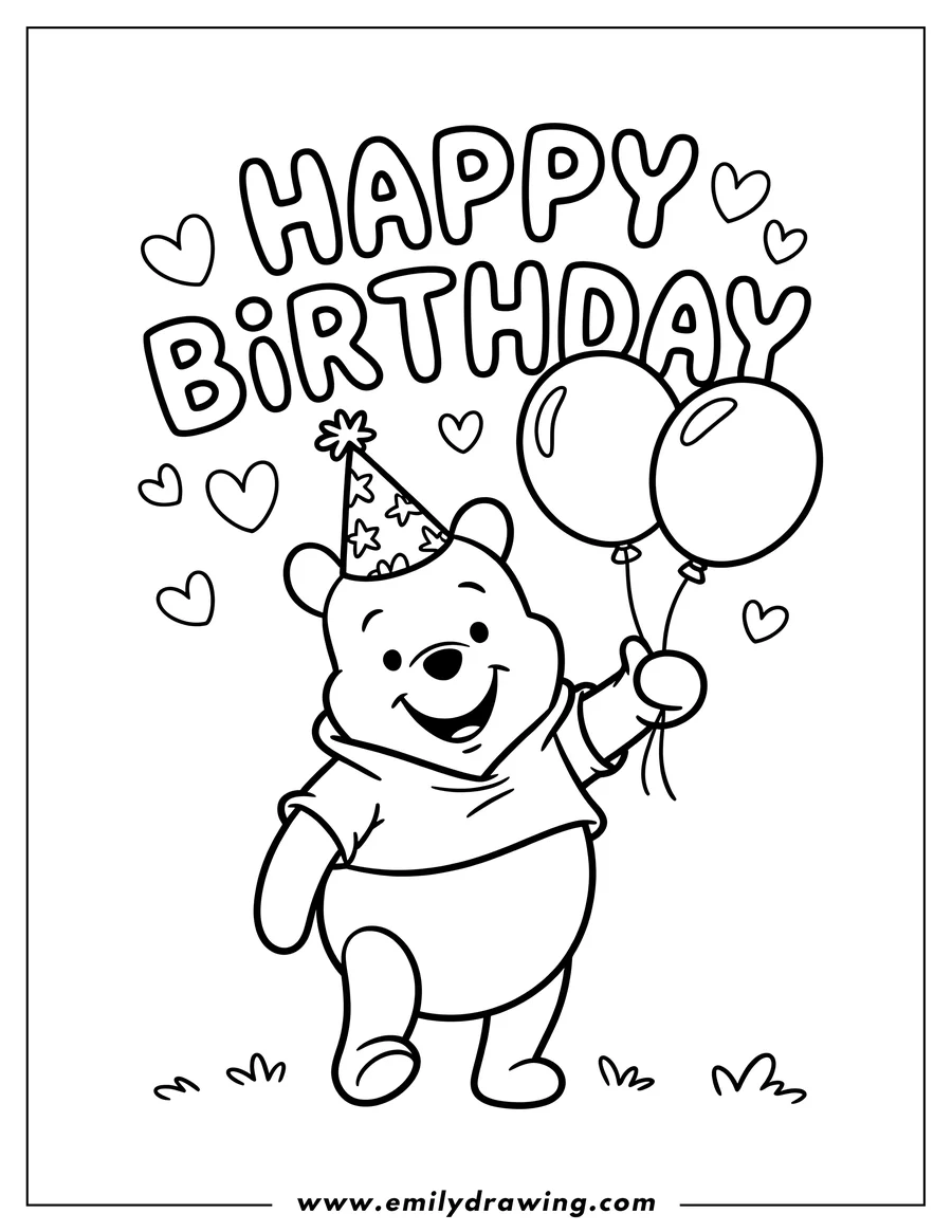 PDF style coloring page: winnie the Pooh