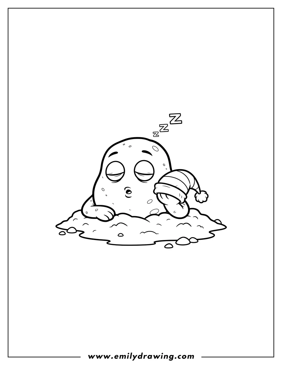 Vector style outline of potato Mine From Plants Vs Zombies sleeping and peeking from the ground