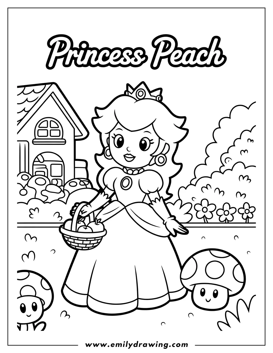 Linear illustration of princess Peach